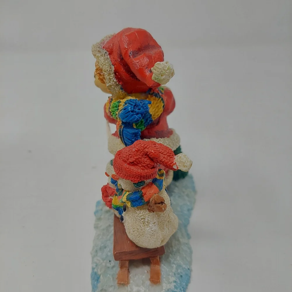 Bear Sledding Santa Outfit Bundled Up Snowmen Sled Decorative Christmas Figurine